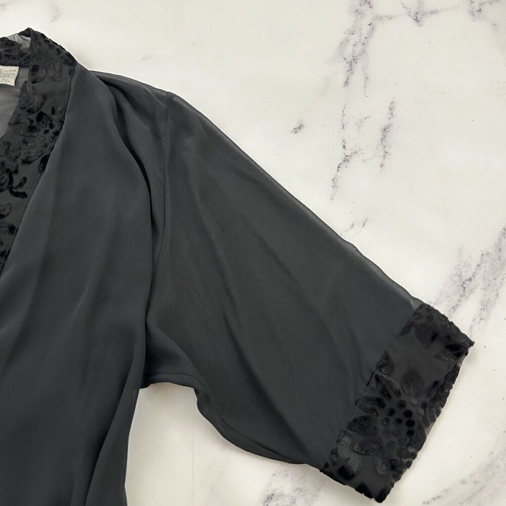 Cacique Womens Vintage Negligee Slip Robe Set Plus Size S Black Sheer Floral - Picture 4 of 16